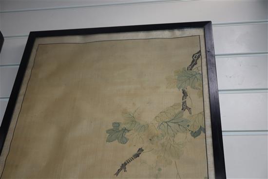 Chinese School, pair of watercolours on silk, Study of birds and a squirrel on flowering branches, signed,